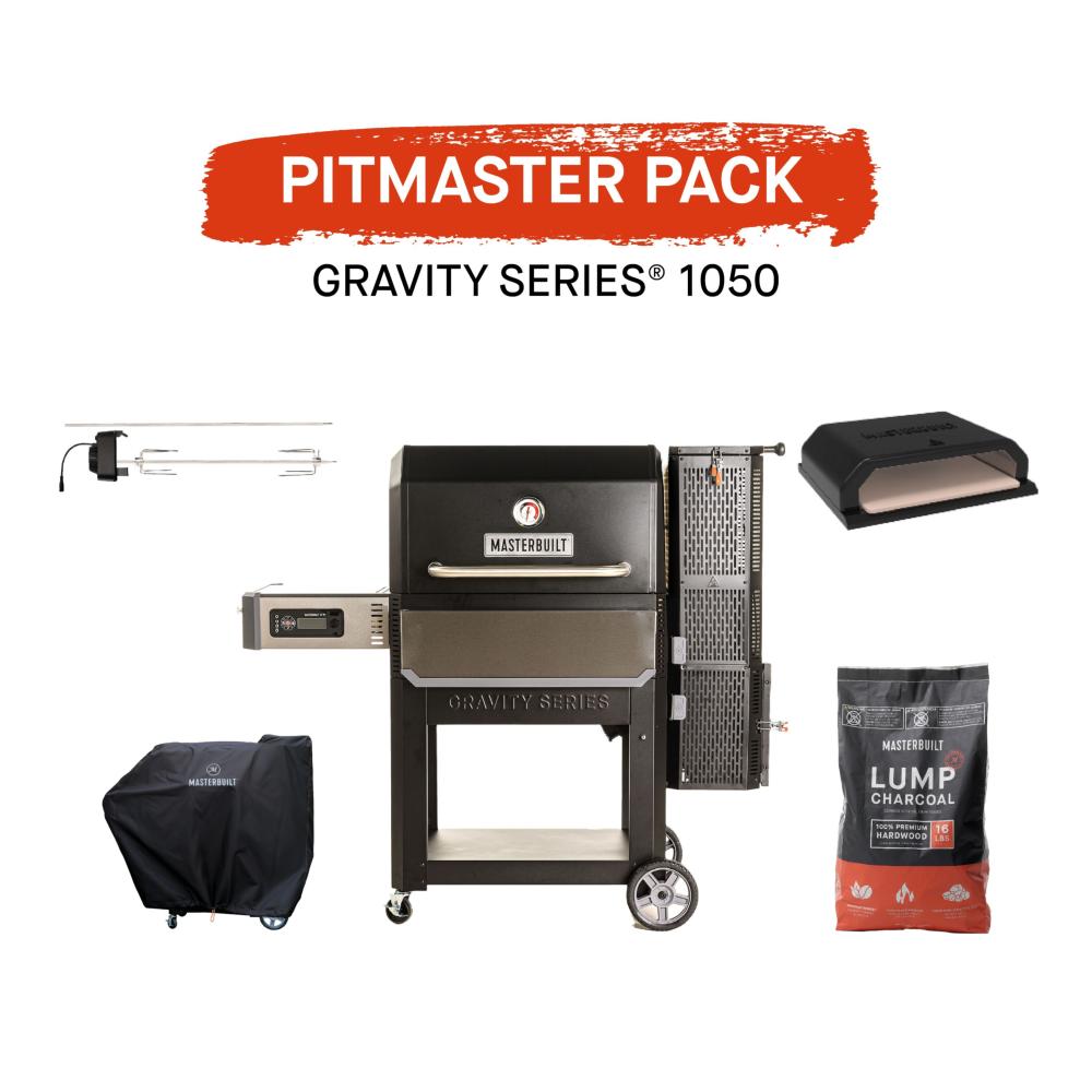 PACK PITMASTER Barbecue Fumoir au charbon de bois Masterbuilt Gravity1050 (1 bbq, 1 tournebroche, 1housse, 1 sac de charbon,1 four à pizza MB)