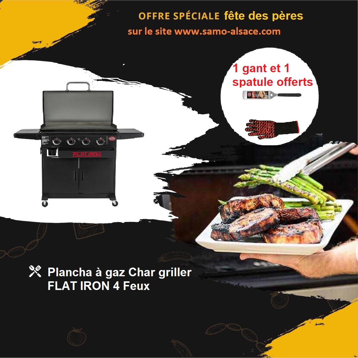 Char Griller PLANCHA à gaz  4 FEUX spécial Fête des Pères