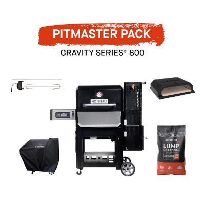 PACK PITMASTER BBQ Fumoir Charbon de bois Masterbuilt Gravity800 (1 bbq, 1 four à pizza, 1 housse, 1 tournbroche, 1 sac de charbon)